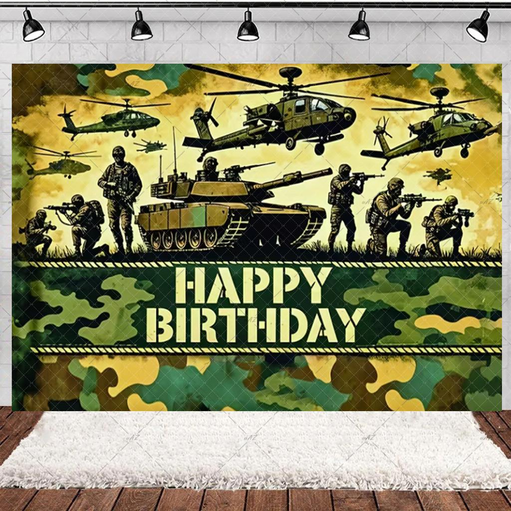 Militär Armee Thema Jungen Geburtstagsparty Dekorationen Camouflage Soldat Flugzeug Panzer Hintergrund Cartoon Luftballon Banner Kinderspielzeug Geschenk