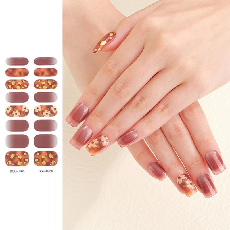 Yarı Kürlenmiş Jel Oje Şeritleri Yapışkanlı Jel Tırnak Sanatı Çıkartmaları Kalıcı Simli Jel Tırnak Sarmalayıcı Çıkartma Tırnak Dosyası ile