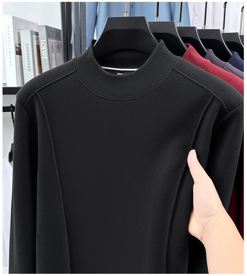 Men's Versatile Winter Fleece Sweatshirt, Half-High Collar, Solid Color, Long Sleeve, Thick Base Layer for All Ages.