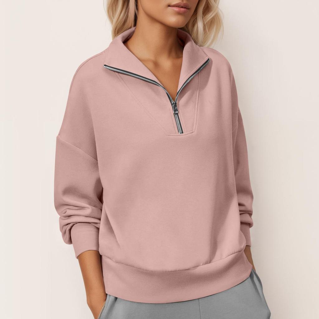 Damen Quarter-Zip Pullover Sweatshirt Lockerer Schnitt Lässig Einfach Langarm Leichtes Oberteil für den Alltag