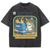 Summer Fashionable Cartoon Style Box Cat Short-sleeved Men's and Women's Washed Retro Hip-hop Casual Retro T-shirt