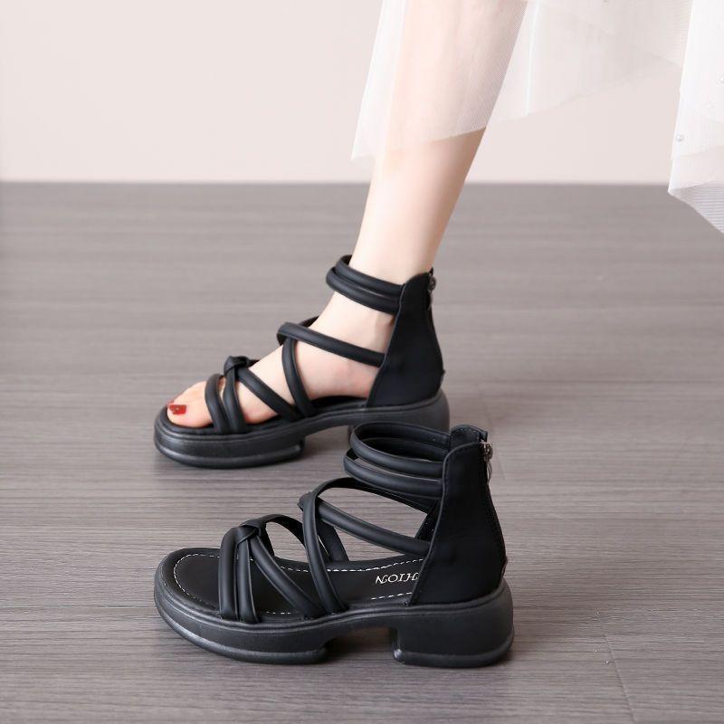 

Sandals women s 2025 new spring and summer new fashion cross-strap niche design zipper platform Roman sandals 35