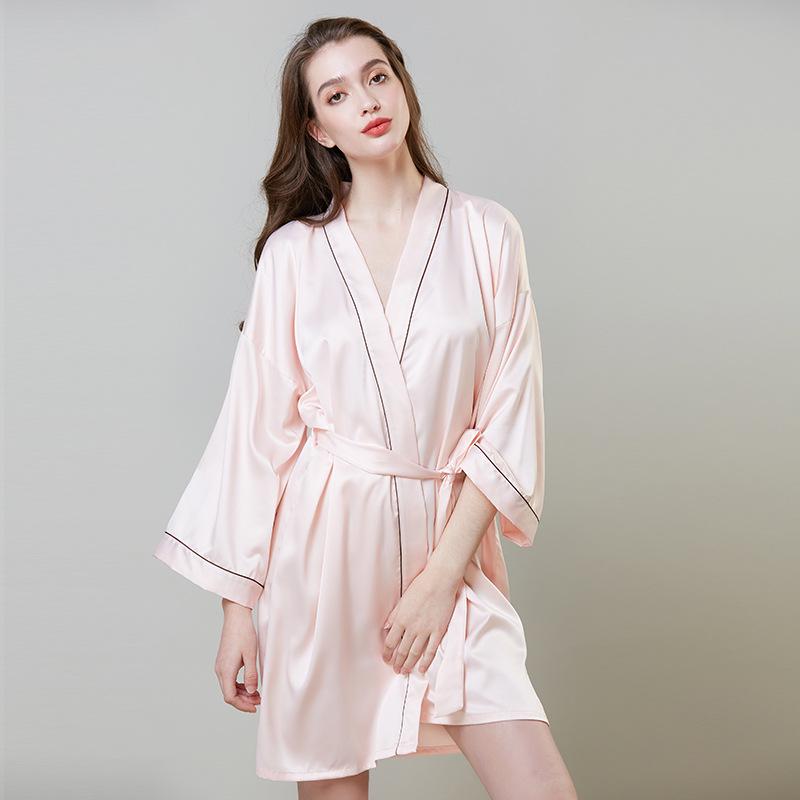 Women's Pajamas Solid Color Skin-friendly Robe In The Long-sleeved Section of The Morning Robe Bathrobe Home Clothing