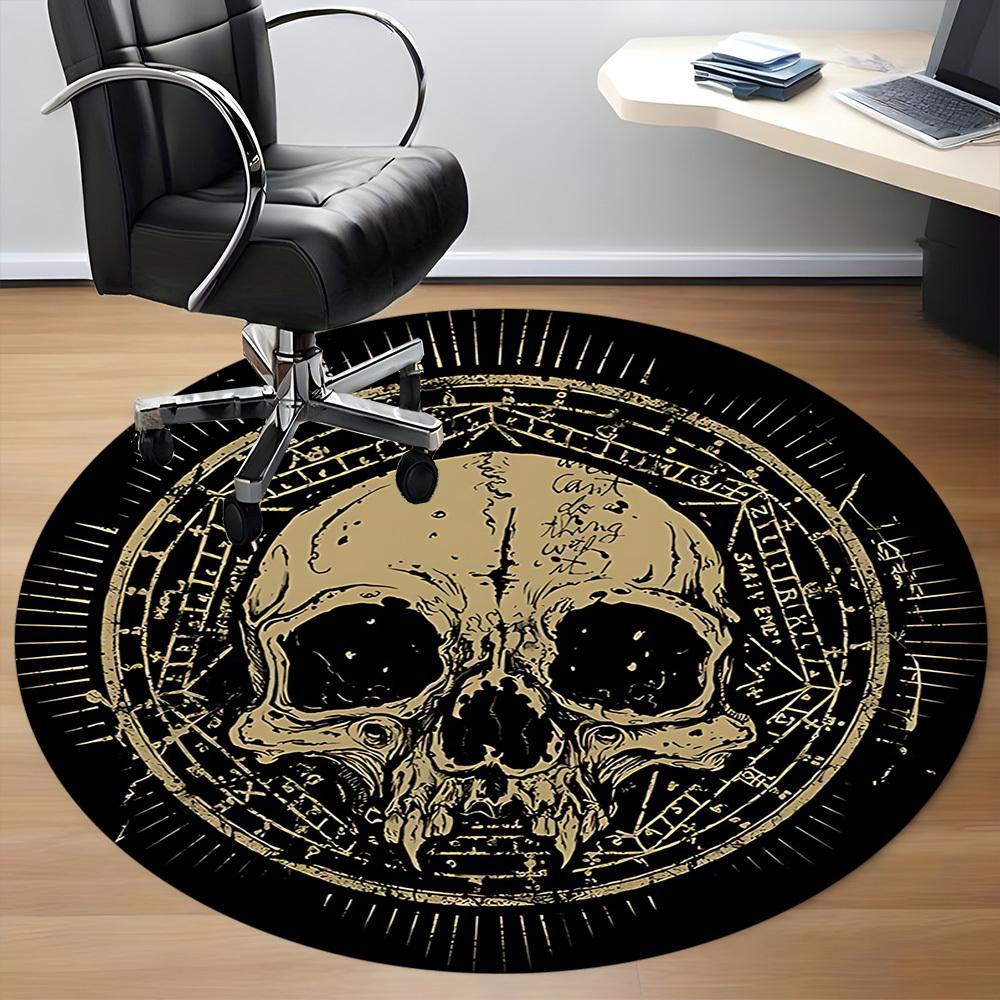 1pc Skull Mandala Office Round Area Rug, Under Office Chairs Bedroom Living Room Home Decor, Room Deco