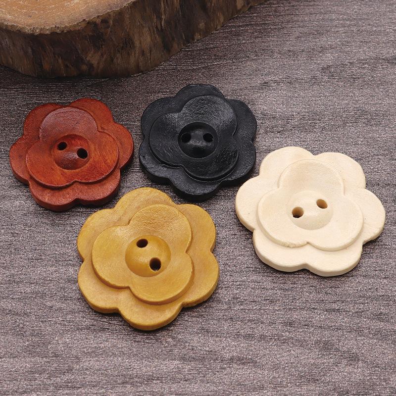 Gefärbte Holzknöpfe mit Blumenmuster, 10 Stück Doppel-Pflaumenblütenknöpfe für Mantel Hemd Pullover