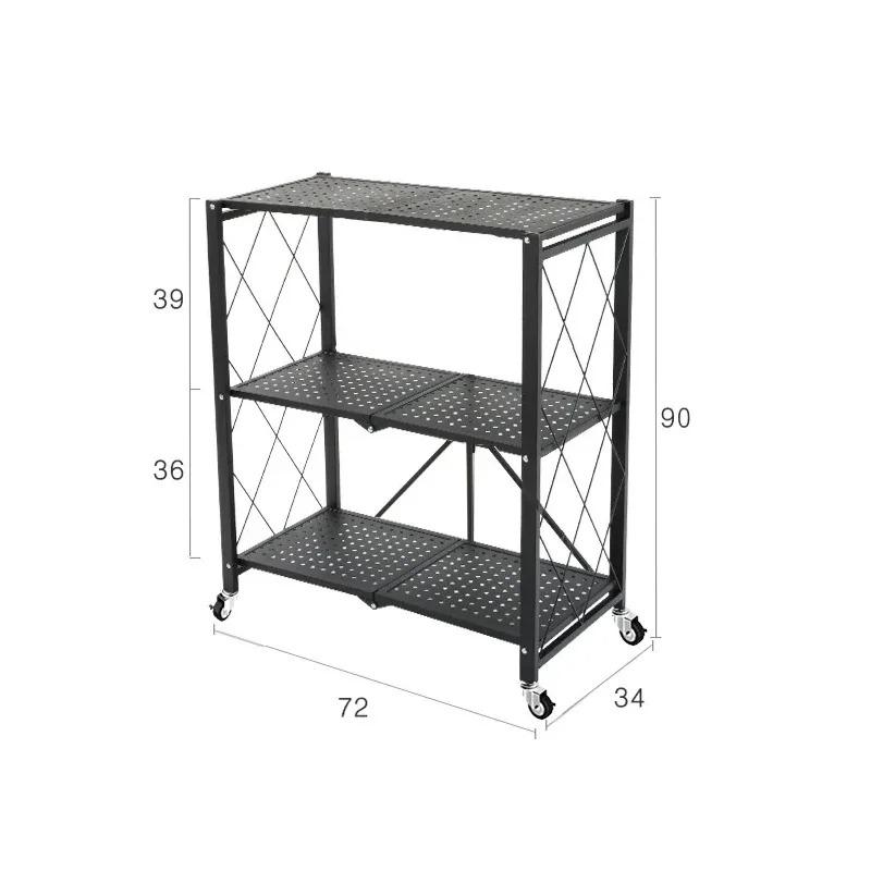 Foldable Metal Storage Rack Multifunctional Living Room Shelf Multilayer Installation Free Kitchen Organizer Trolley Bookshelf