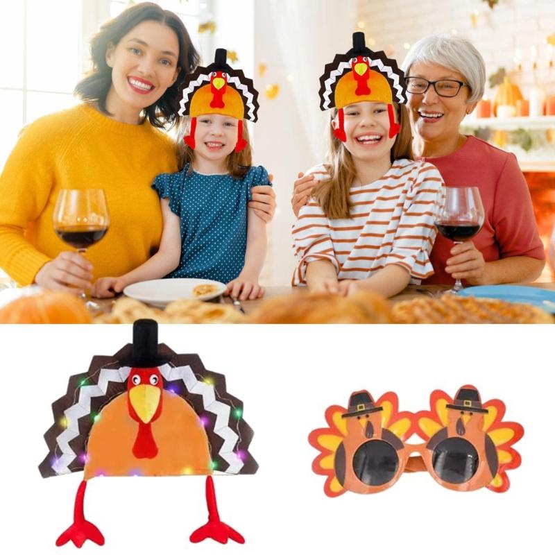 Thanksgiving Headgear for Adult LED Turkey Hat for Boys Girls Cartoon Plush Hat Festival Party Festival Celebration Hat