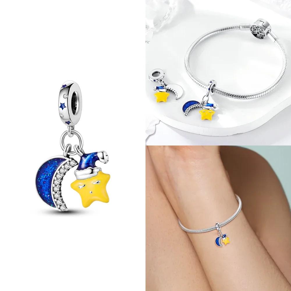 Pendants Woman Original Spirit Star Feather Azure Crescent Owl Metal Charm Beads Fit Bangle Make your own Valentines Gift Accessory Elegant Fashion