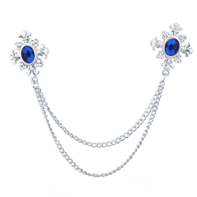 Fashion Cross Collar Chain Gothic Rhinestone Cross Collar Pin with Fringe for Men Women Bohemian Shirt Accessory Brooch Lapel Pin