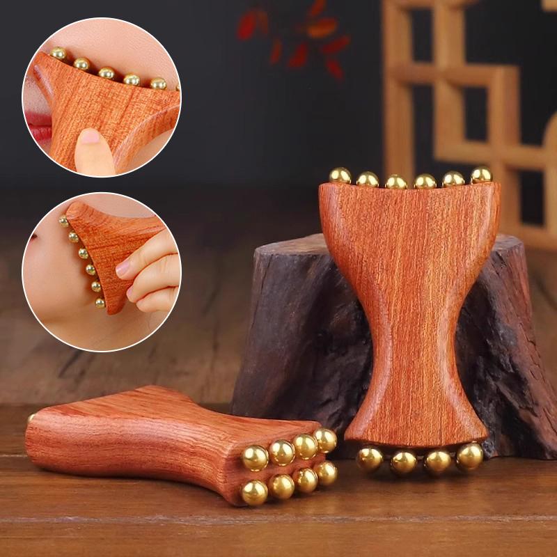 Brass Gold Bead Facial Fascia Lifting Tool Cheek Beauty Massage Gua Sha Lymphatic Drainage Massager Trigger Point Relaxation