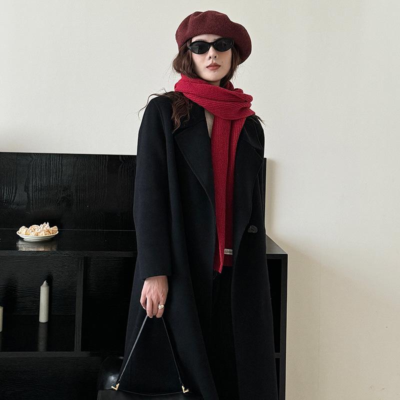 

Autumn and winter new lapel double-sided woolen coat women s Korean version one-button design cashmere coat S