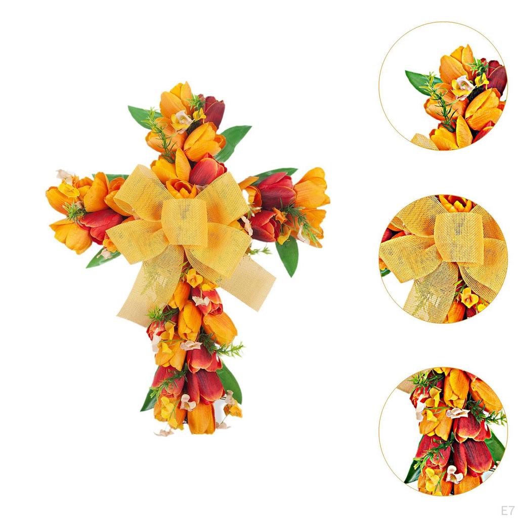 Artificial Flower Wreath Easter Cross Tulip Door Festival Reusable