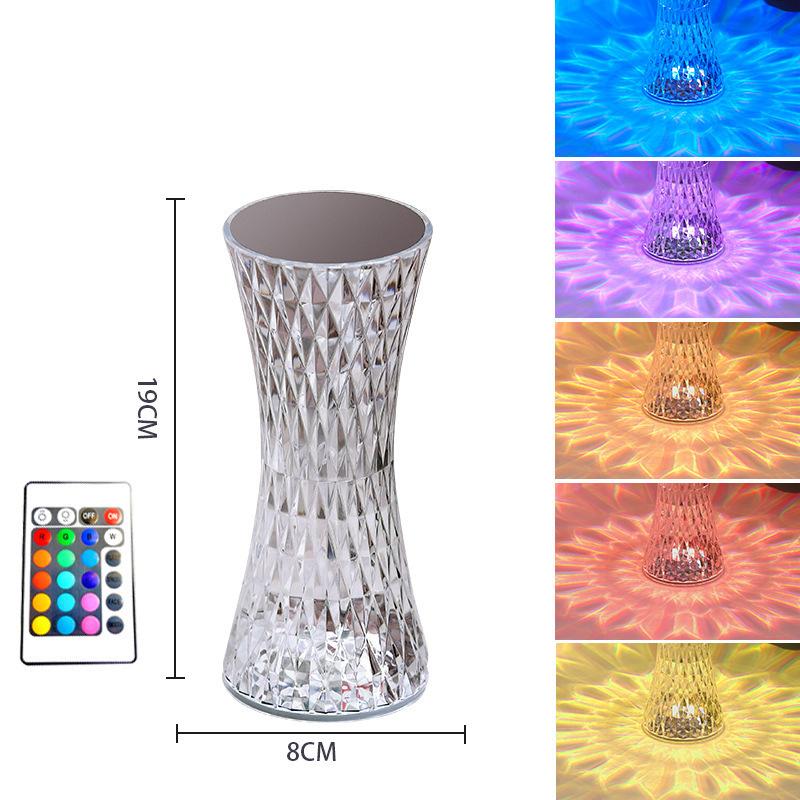 Lampada da tavolo a forma di diamante da 1/2 pezzi, 16 colori, telecomando touch, lampada da tavolo in cristallo, ricaricabile tramite USB, scrivania in acrilico, luce LED per atmosfera