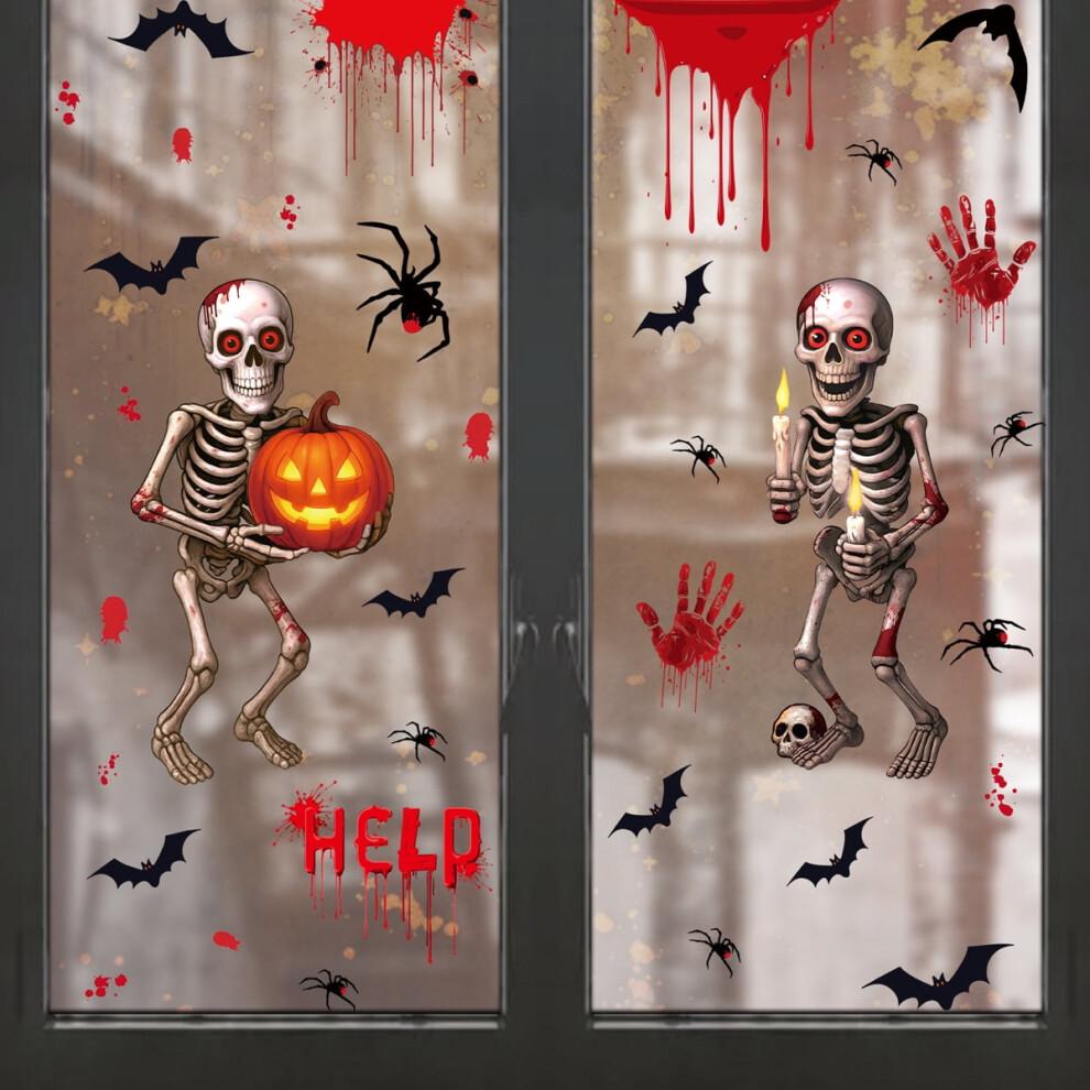 Spooky Halloween Window Clings: Bloody Spiders, Skeleton Hands & Bats – Realistic DIY Wall Decals for Windows, Party Favors