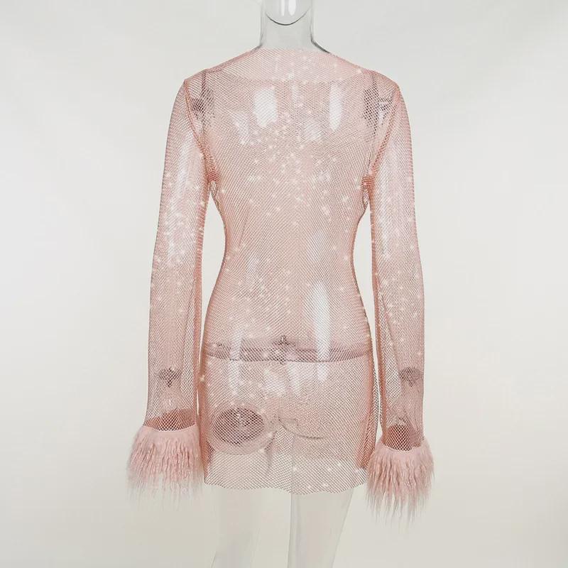 Sexy Nachtclub Transparenter Rock mit Federärmeln