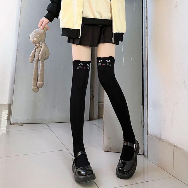 Autumn Winter New Cat Panda Stockings Cute Cartoon Cotton Over Knee Socks Soft Warm Stocking For Kawaii Girls Daily Wear Cosplay