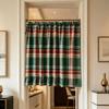 Ruffled Edge Farmhouse Plaid Kitchen Oven Skirt Cotton Privacy Partition Curtain  Porch