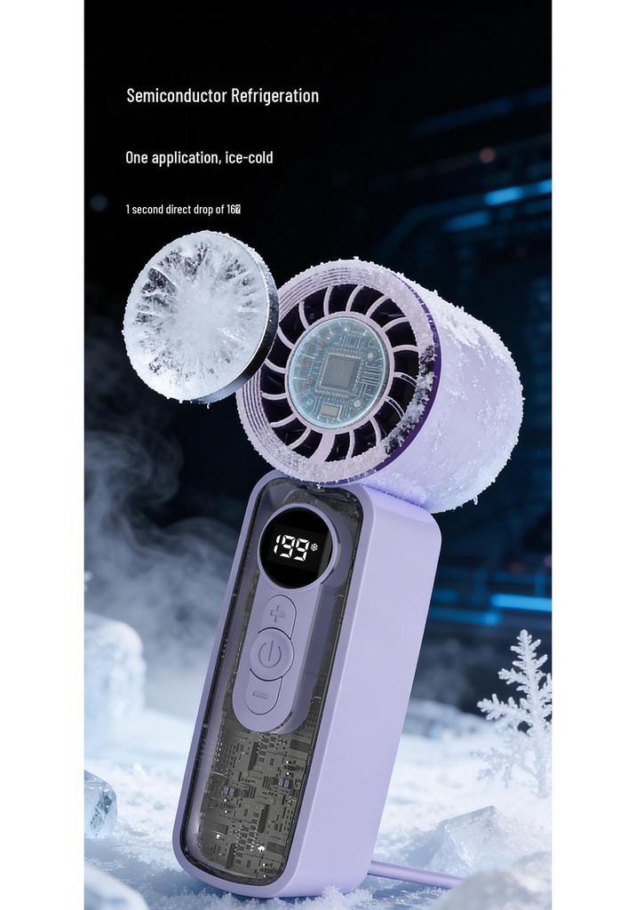 Portable USB-Charged Transparent Fan with Ice Pack and Display Screen for Outdoor Use