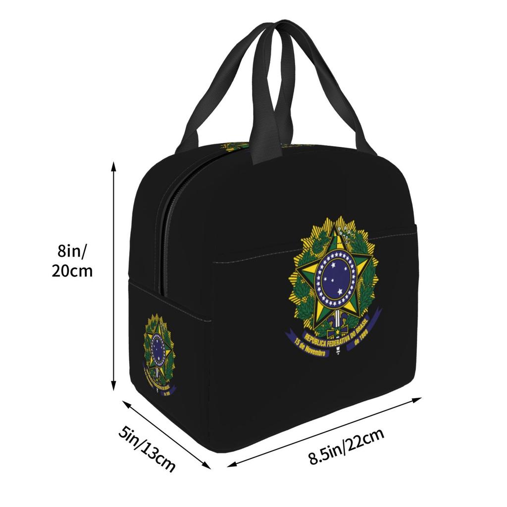 Brazilian Coat of Arms Print Lunch Bag for Girls Funny Lunch Box Fun Picnic Cooler Bag Portable Zipper Oxford Thermal Lunch Bags