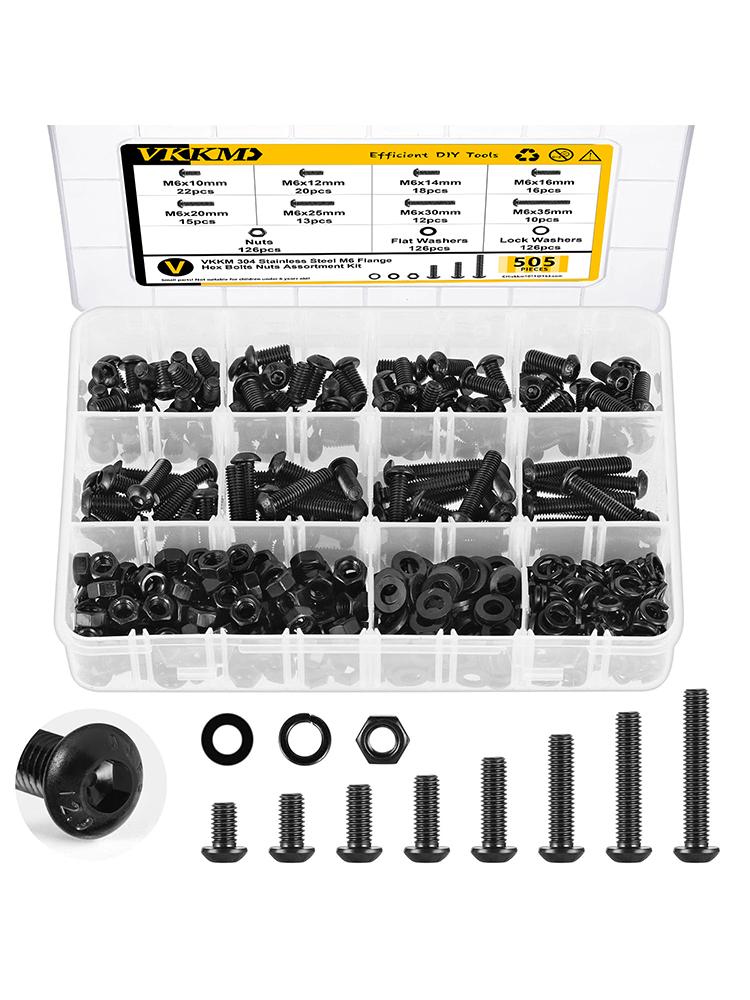 

505 черные винты с полукруглой головкой и шестигранной головкой, комплект гаек и шайб