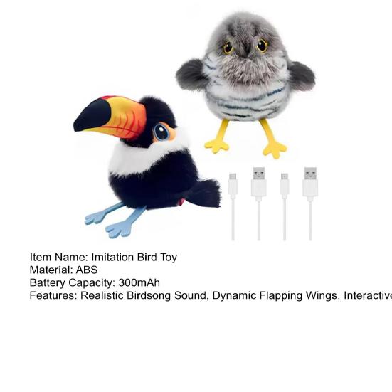 Yousheng 2Pcs Imitation Bird Toy Realistic Birdsong Cat Toy with Flapping Wings Rechargeable Touch Activated Interactive Chirping Plush Bird Toy