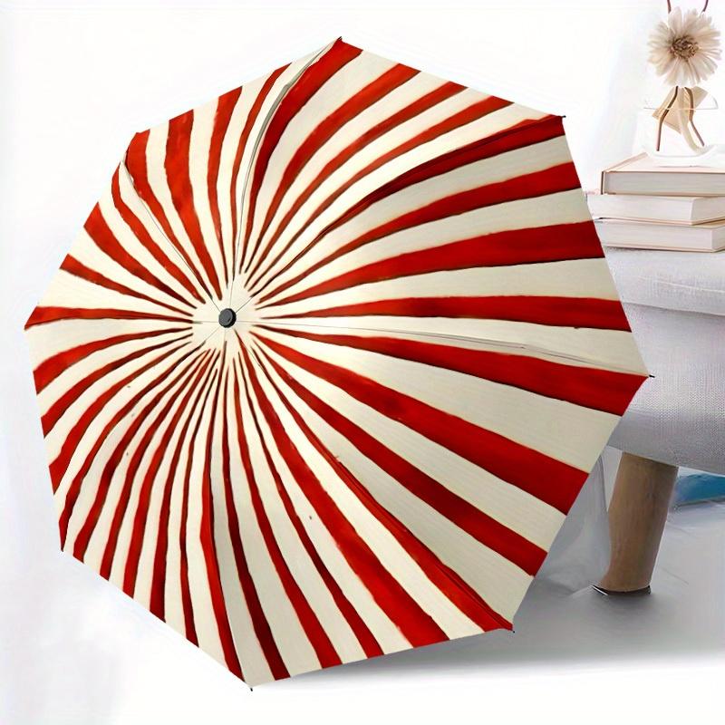 1pc Candy Stripes Automatic Open/Close Umbrella with Windproof, Functional Design, 8-Rib Sturdy Canopy
