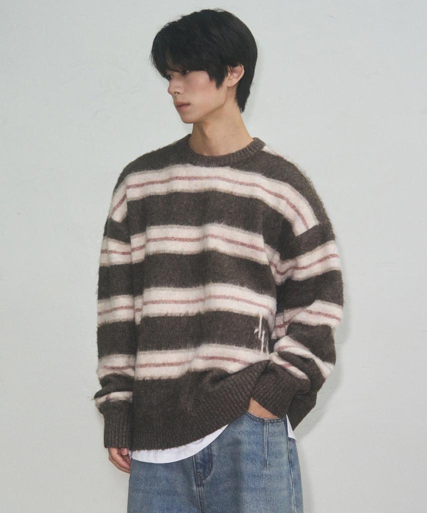 Ledeoli Logo Hairy Stripe Knit [Grey]
