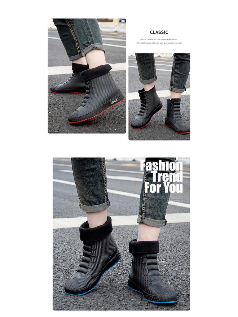 Unisex Wasserdichte Kurze Regenstiefel: Fleecegefüttert, Warm, Rutschfest, Abriebfest, Bequemes Freizeit-Schuhwerk.