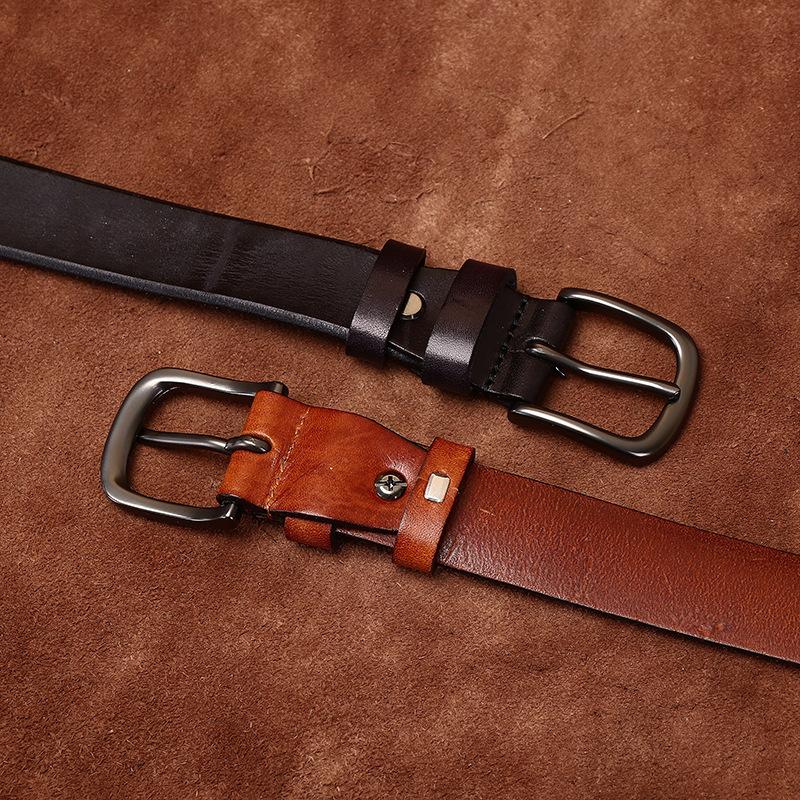 Women's Leather Belt Fashionable Retro Emboss Leather Belt Women's First Layer Cowhide Casual Pin Buckle Jeans Belt Women's