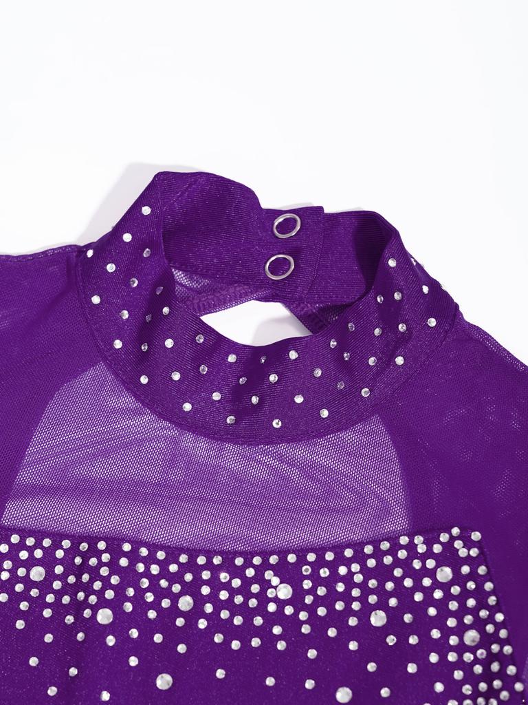 Kids Girls Sleeveless Round Neckline Rhinestone Dance Gymnastic Dance Leotards Figure Ice Skating Jumpsuit Unitard