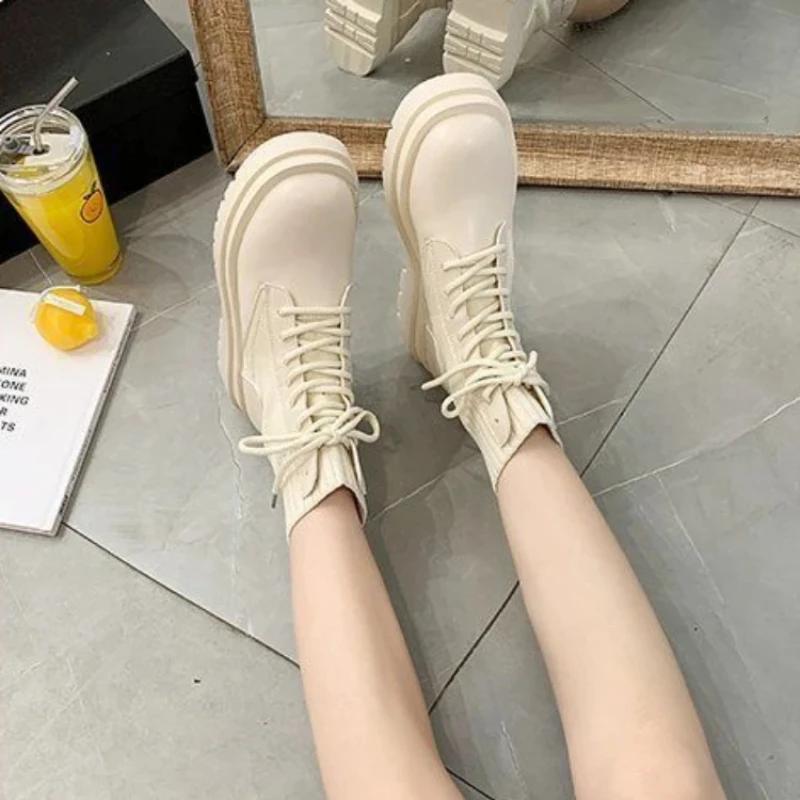 Fashion Female Short Shoes Black Biker Women's Ankle Boots With Laces Lace-up Chic and Elegant Autumn Booties Footwear Hot On Promotion