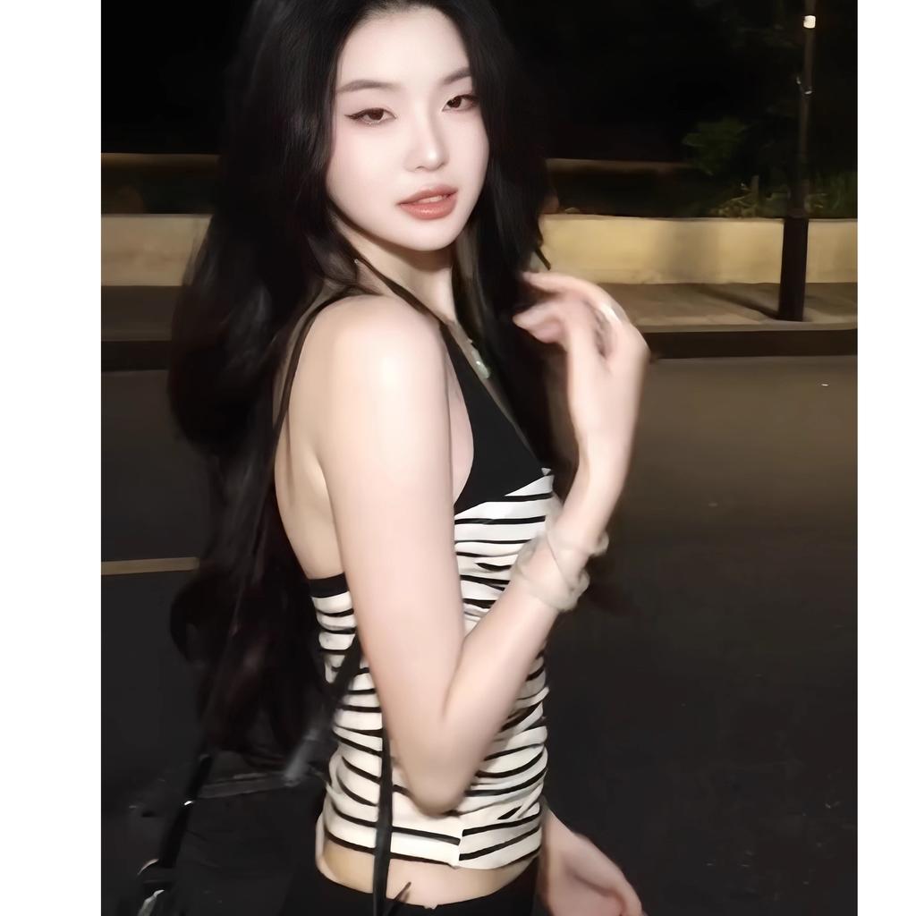 American irregular niche sexy hollow low-cut neck strap exposed navel bottoming vest female pure desire style design sense