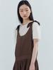 Opening Sunshine Ribbon Shoulder Shirred Sleeveless Dress Brown
