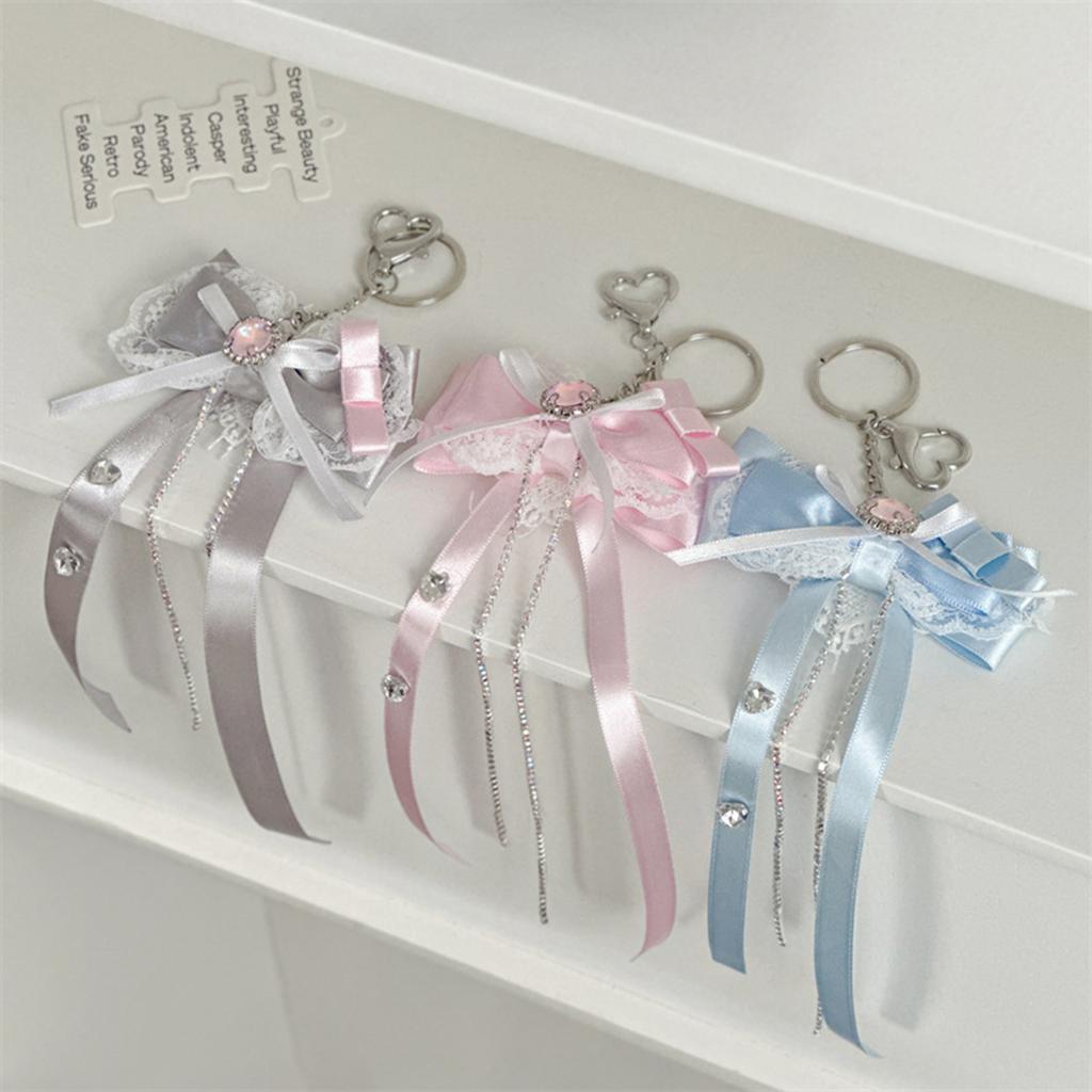 Lovely Phone Chain Y2K Key Chain Lanyard for Girls Women Bowknot Lace Ribbon Charm Keychain Decor for Bag Phones