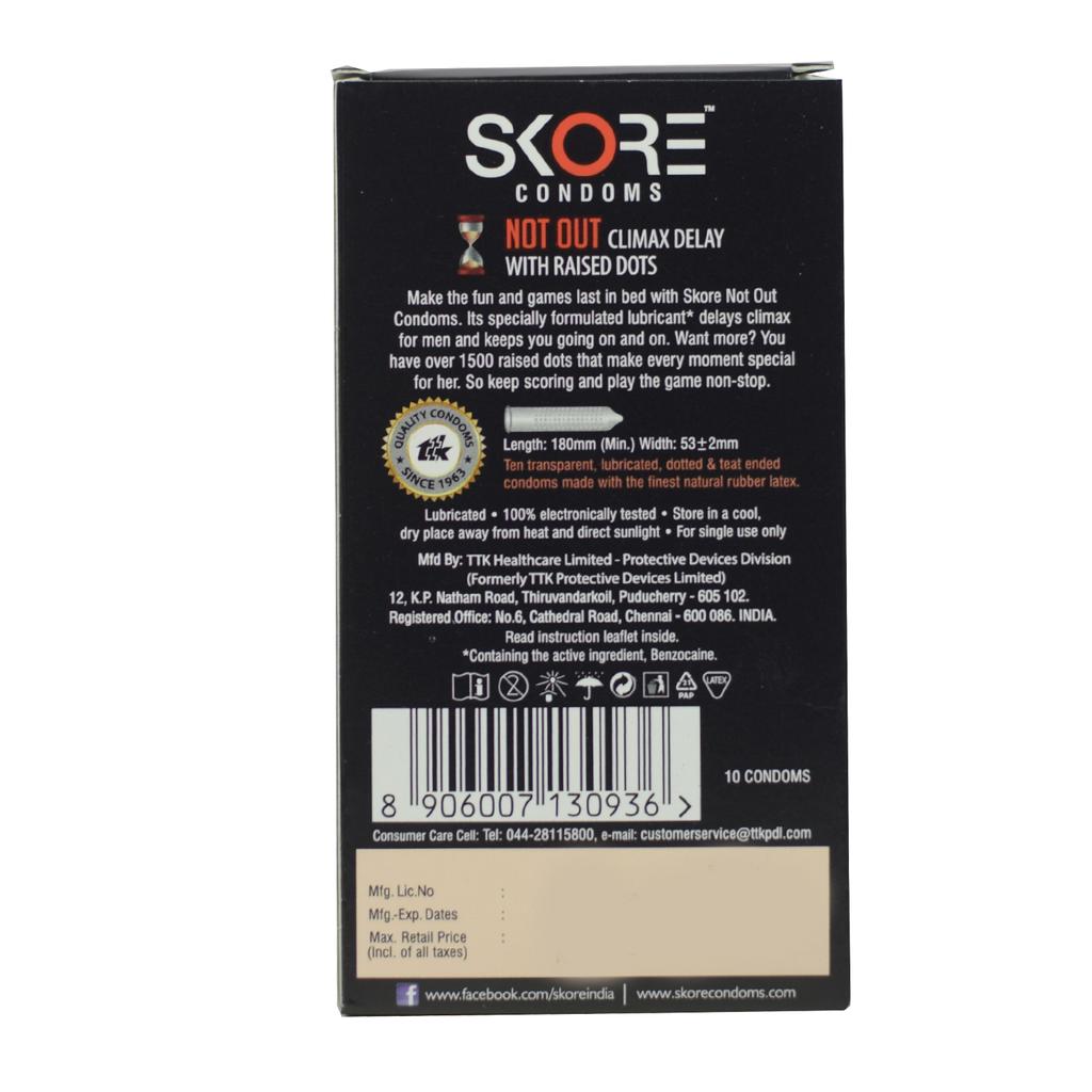 Dotted Condoms (10 Pieces), Not Out Climax Delay Ramp Dotted Condoms, Skore