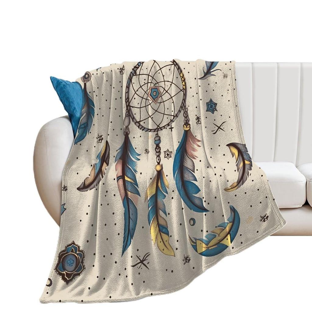 Dreamcatcher Blanket Boho Dream Catcher Plush Throw Blanket Flannel Fleece Blanket for Travel, Airplane, Bed, Couch, Car, Gift