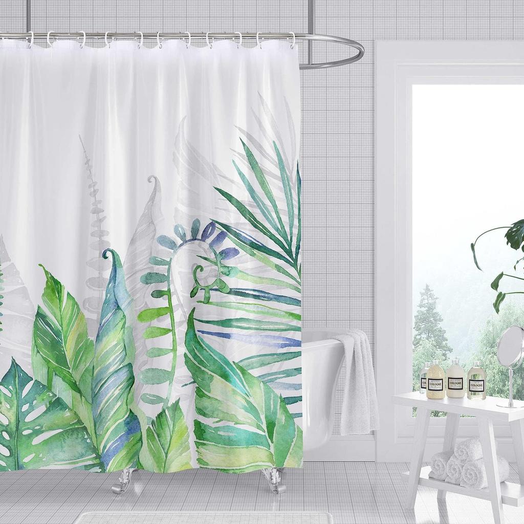 Mosaic Plant Waterproof Floral Fabric Shower Curtain With 12 Hooks Decorative Plant Leaf Pattern Bathroom Curtain 180X180Cm