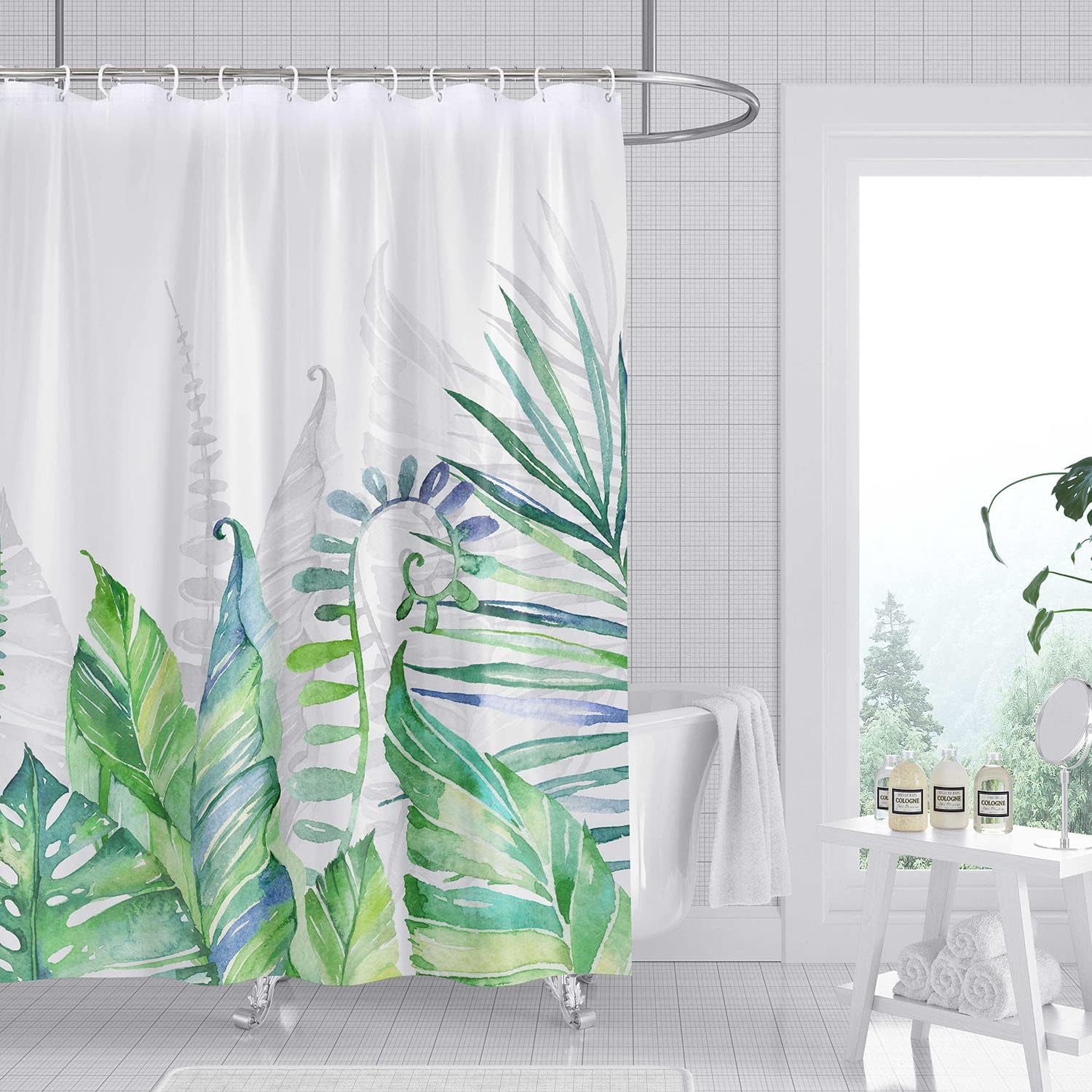 

mosaic plant waterproof floral fabric shower curtain with 12 hooks decorative plant leaf pattern bathroom curtain 180x180cm W90xH180cm
