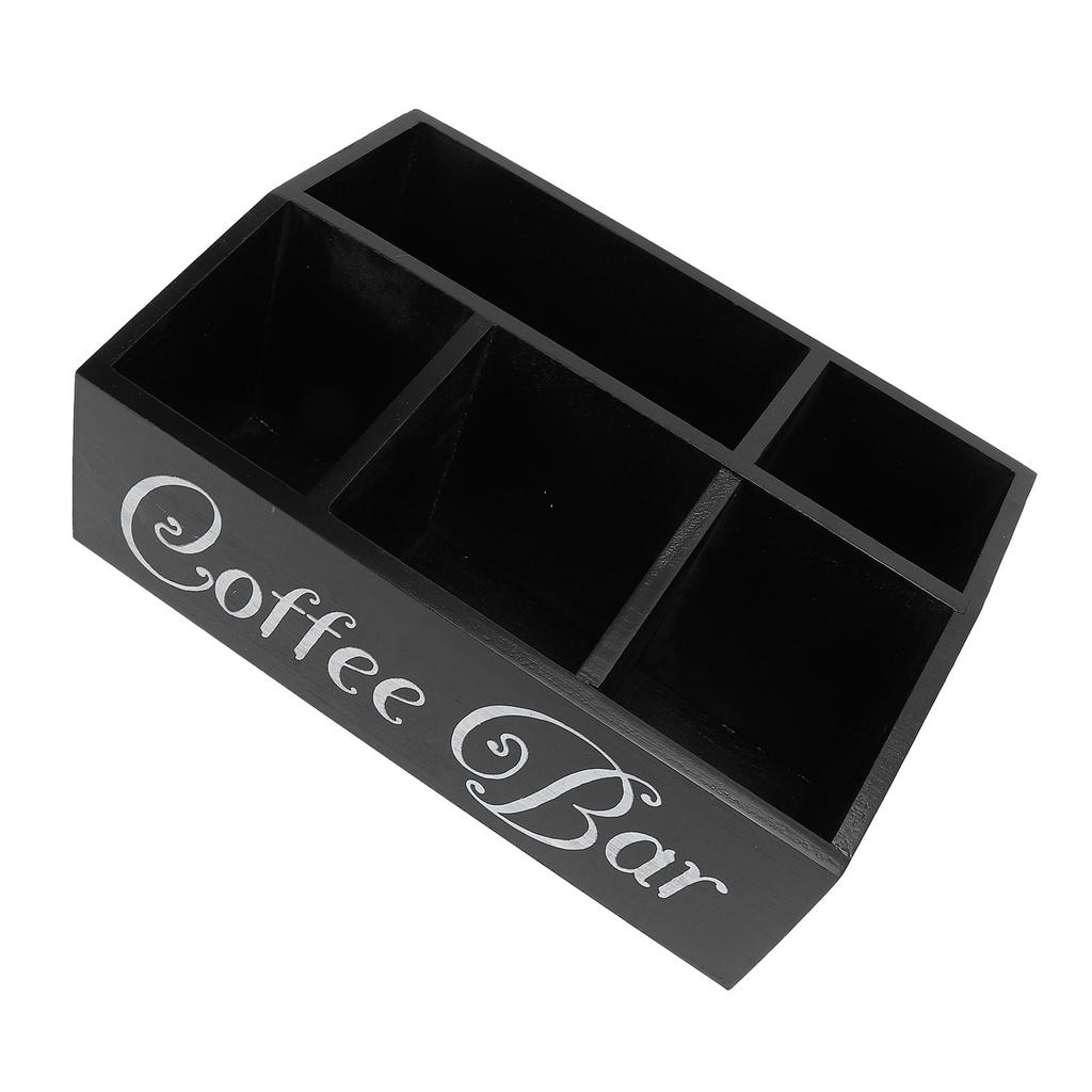 Coffee Station Organizer 5 Compartments Wooden Coffee Pods Holder Storage Basket for Countertop