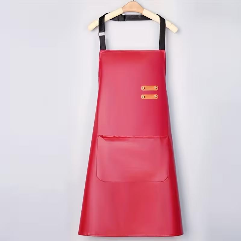 

Pu Material Wash Free Apron With Adjustable Neck Strap Pockets Waterproof Oil Proof Home Kitchen Pet Grooming Barber Shop Use бордовый