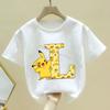 Pokemon Pikachu T-shirt Children A-Z Letter White Clothes Round Collar Clothing Kids Short Sleeve Cartoon Partern Summer Tee Top