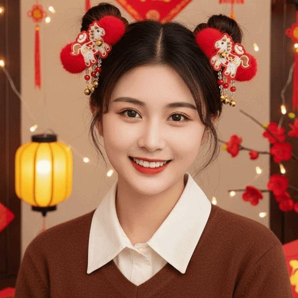 Lion New Year Tassel Hair Hoop Embroidered Bow Ancient Style Hair Clips Winter