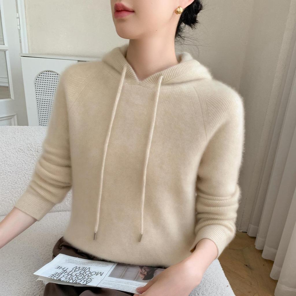 Damen Kaschmir Kapuzenpullover - Herbst/Winter Weicher Einfarbiger Langarmpullover