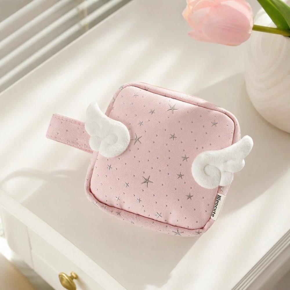 Y2K Print Wings Star Dots Storage Bag Desktop Storage Storage Pouch Data Cable Digital Bag Student