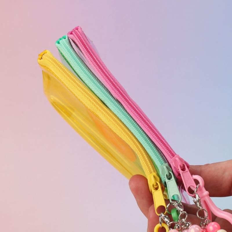 Portable Flower Bead Chain Coin Purse Pvc Zipper Small Wallet Colorful Transparent Storage Bag