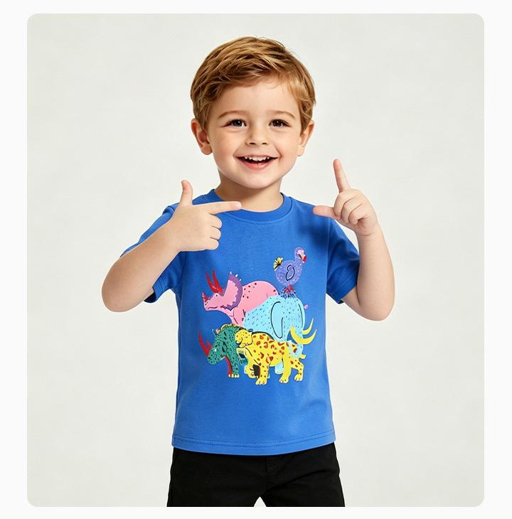 Summer Kids' Short-Sleeve Animal Print T-Shirt - European & American Style, Round Neck for Small & Medium Children