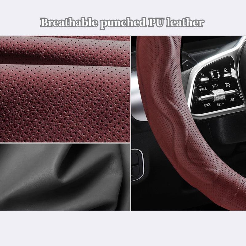 Premium Perforated PU Leather Steering Wheel Cover – Non-Slip & Durable, All-Season Universal, O-Shape/D-Shape Options