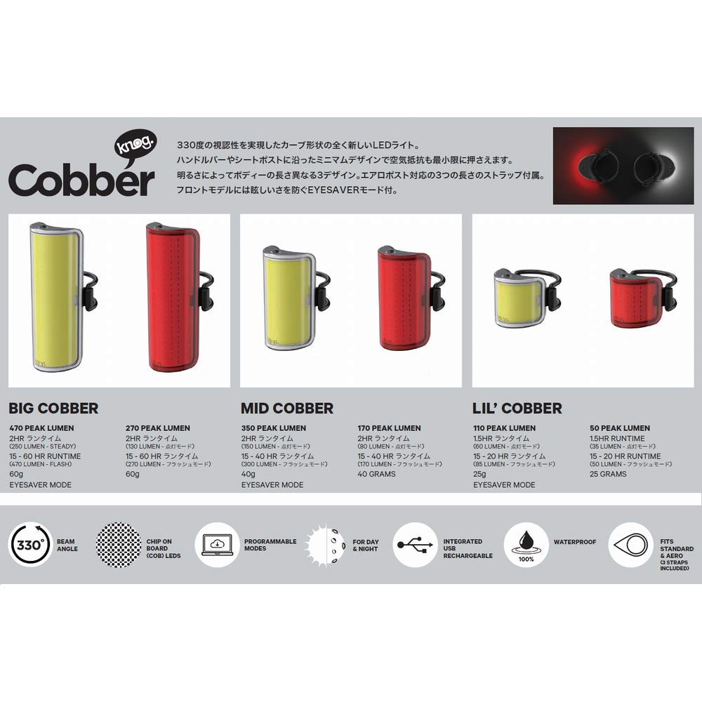 Japanese KNOG Big Cobber Bicycle Front 470 USB Lightweight [Official Product] Light, Lumens, Waterproof, Rechargeable, (Large Size)