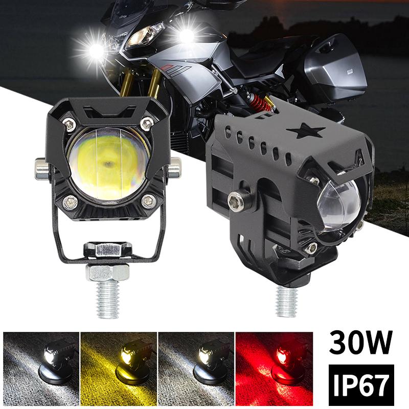 1 Pair Motorcycle Fog Light 3,000LM Amber White Red Strobe Lights 5 Modes Offroad Work Lights Spotlight LED Driving Light