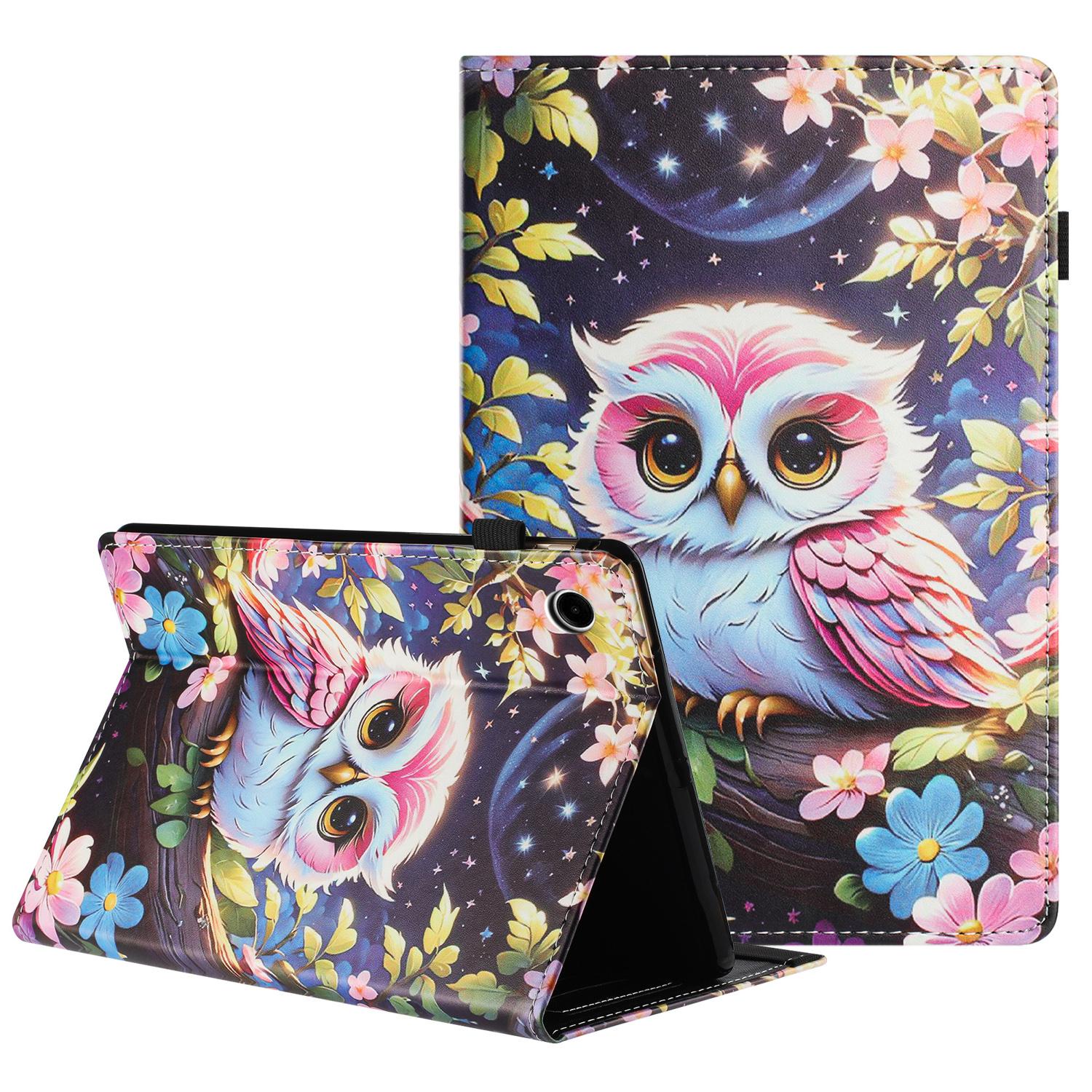 

For Samsung Galaxy Tab A9+ Tablet Case Litchi Texture Pattern Printing Leather Cover Auto Sleep/Wake with Card Holder Owl